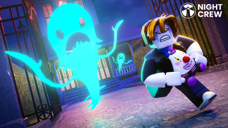 Night Crew official Roblox thumbnail showing a stage environment for puzzle routing
